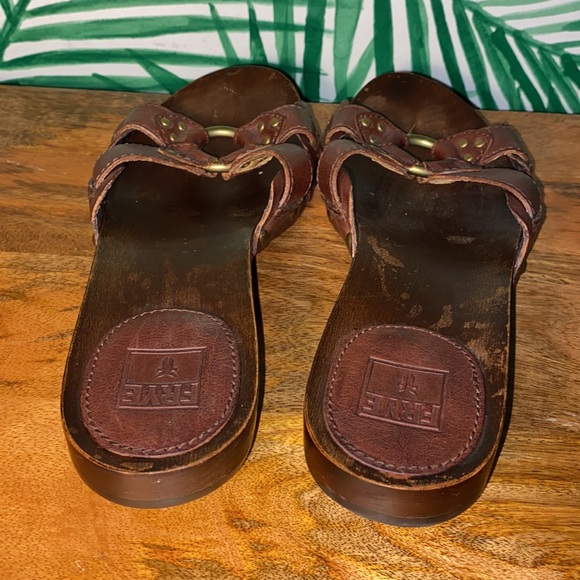 Frye Ellie Ring Slides Brown Leather & Wood Women’s 8 M - Picture 3 of 7